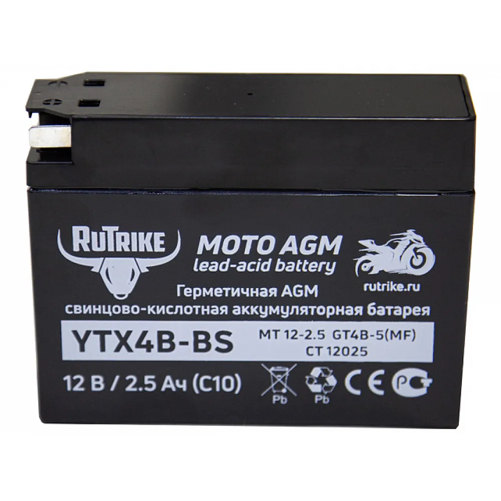 Тяговый стартерный аккумулятор Rutrike YTX4B-BS (12V/2,5Ah) (GT4B-5, CT 12025, MT 12-2.5) 3